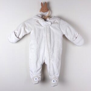 Carter's Pram Suit Kids Newborn White Ivory Plush Bear Ear Hooded